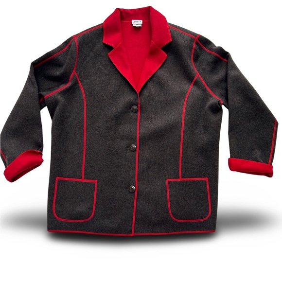 Women’s Lucia Grey 100% New Wool Coat Red Interior and Serged Seams in Size 16 - Picture 10 of 16